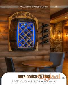 Bure polica za vino svetleća   75x43x90 cm  Ručne izrade /handmade